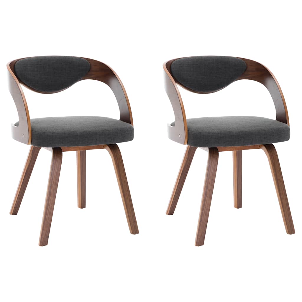 Vidaxl eetkamerstoelen 2 st gebogen hout en stof donkergrijs