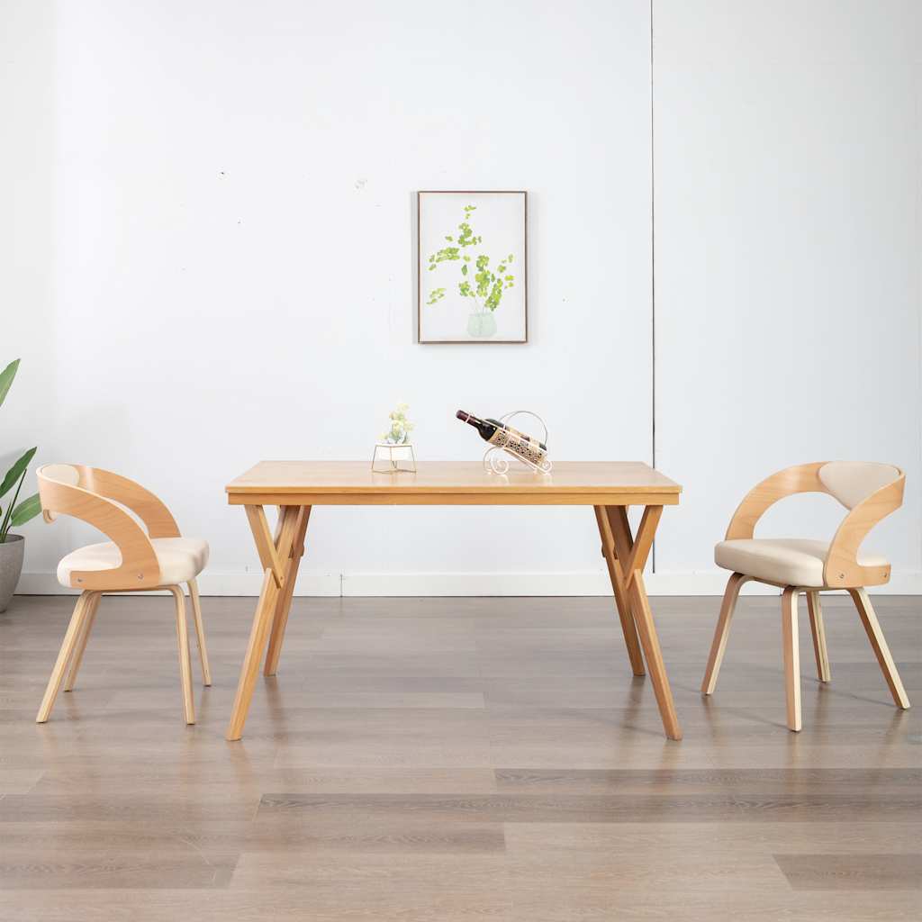 Vidaxl eetkamerstoelen 2 st gebogen hout en kunstleer crèmekleurig