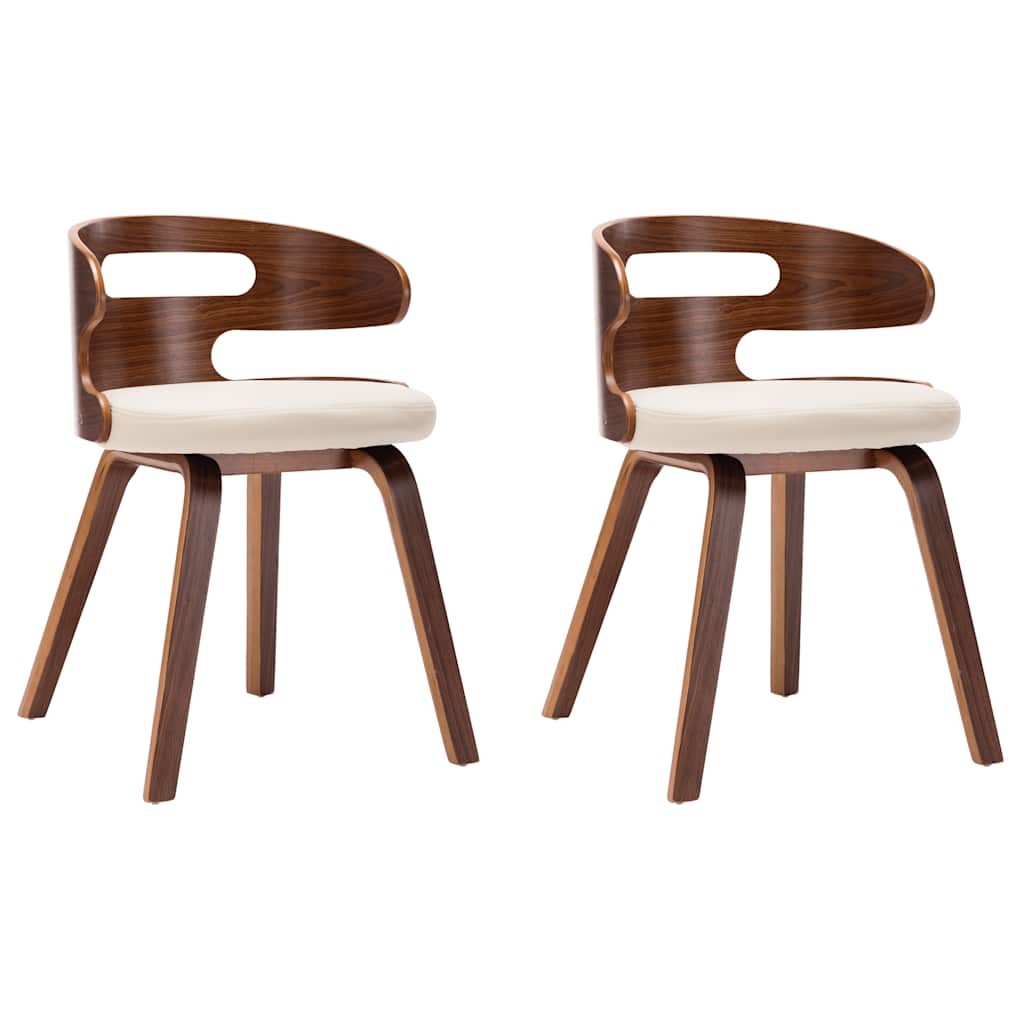 Vidaxl eetkamerstoelen 2 st gebogen hout en kunstleer crèmekleurig