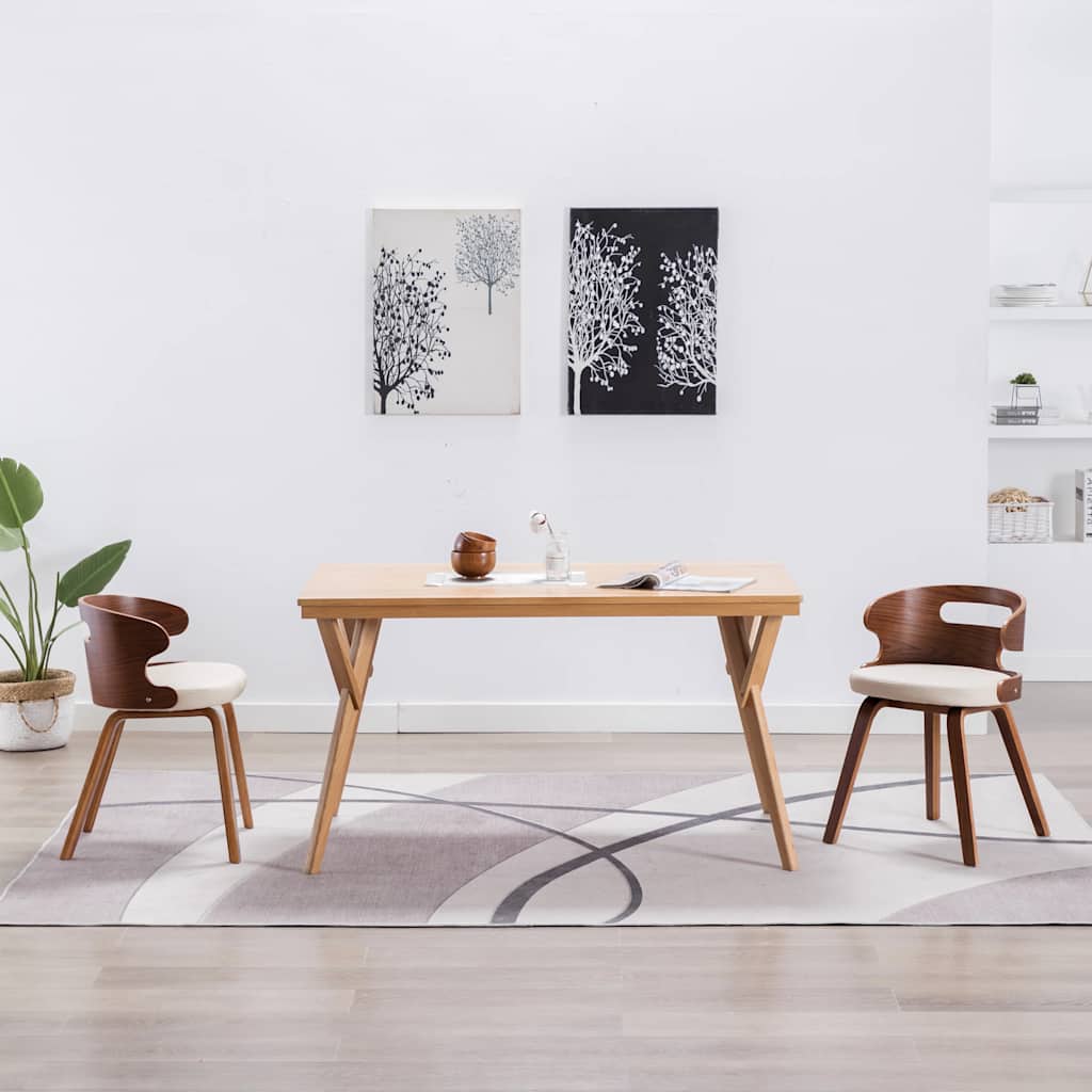 Vidaxl eetkamerstoelen 2 st gebogen hout en kunstleer crèmekleurig