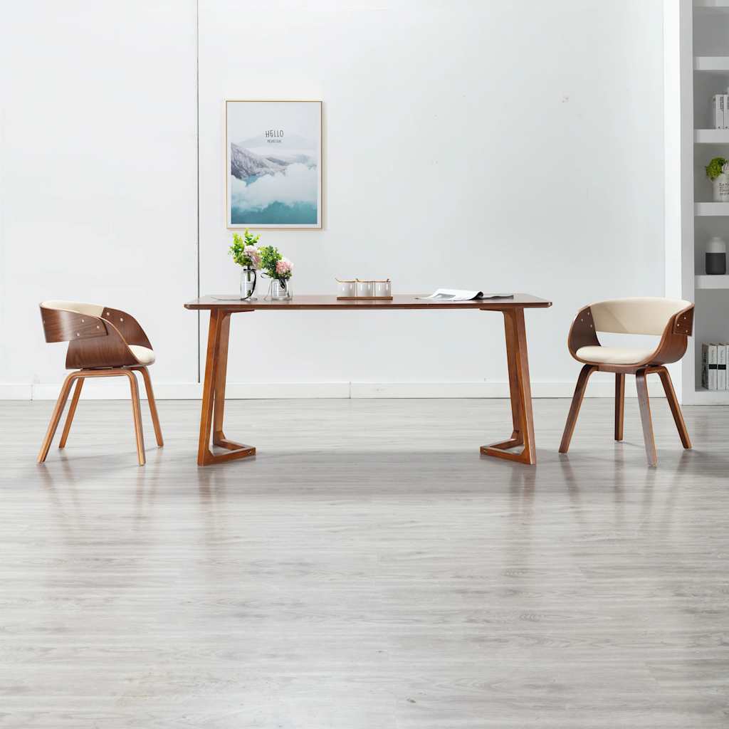 Vidaxl eetkamerstoel gebogen hout en kunstleer crèmekleurig