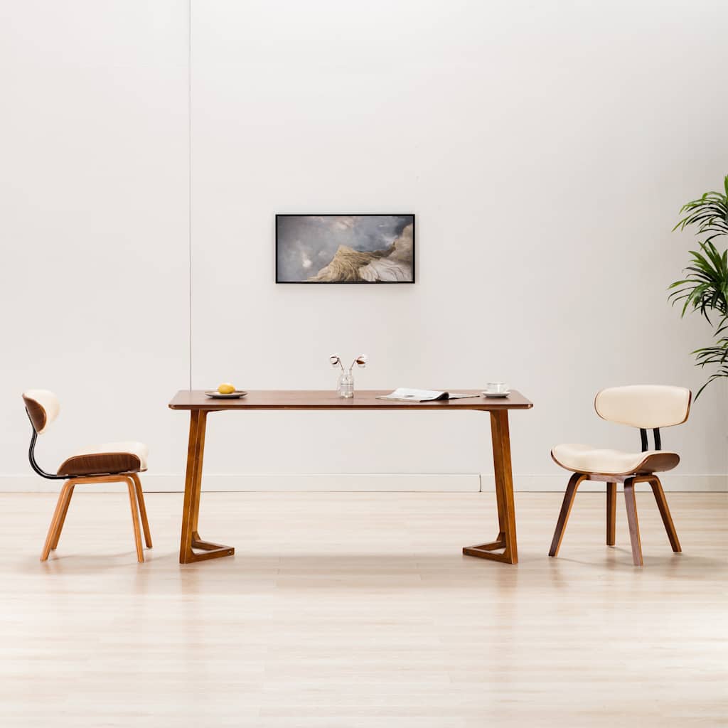Vidaxl eetkamerstoelen 2 st gebogen hout en kunstleer crèmekleurig