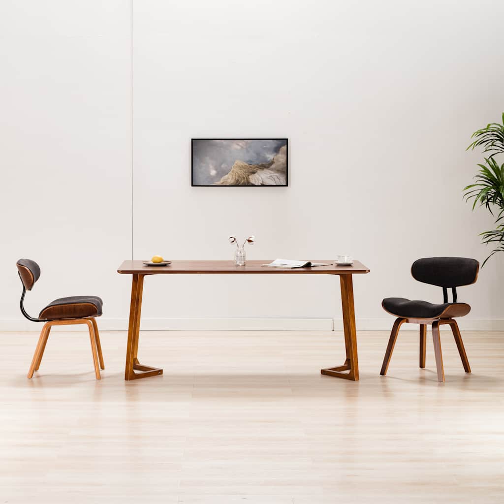 Vidaxl eetkamerstoelen 2 st gebogen hout en stof grijs