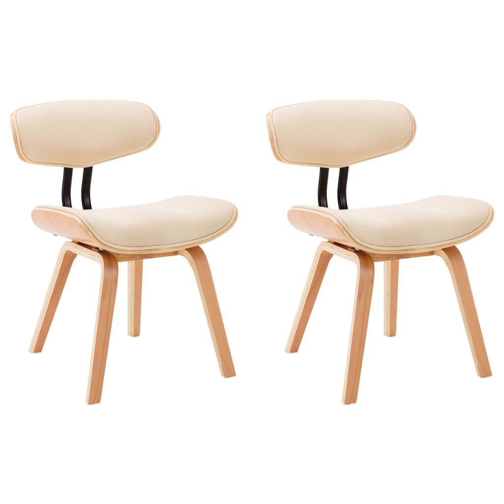 Vidaxl eetkamerstoelen 2 st gebogen hout en kunstleer crèmekleurig