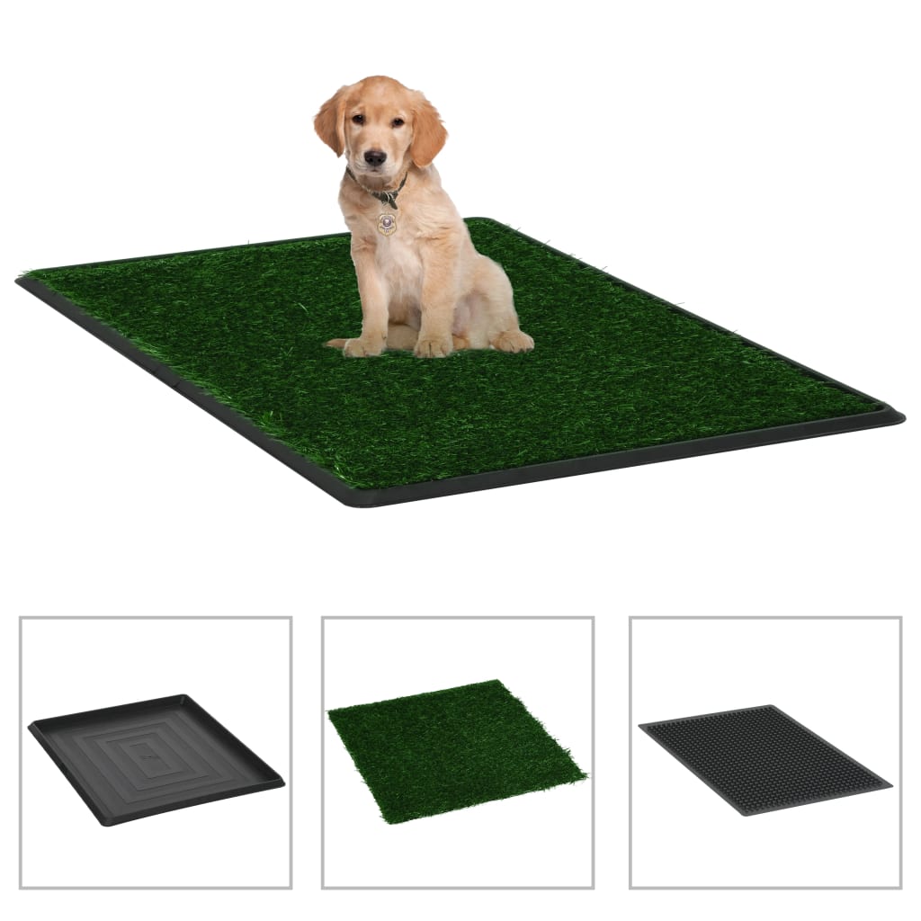 Vidaxl Toilette pour animaux de compagnie avec poubelle et herbe artificielle 64x51x3 cm vert