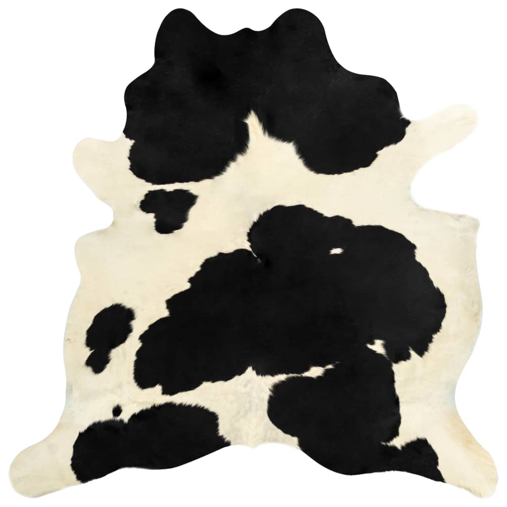 Vidaxl rug 150x170 cm real beef skin black and white