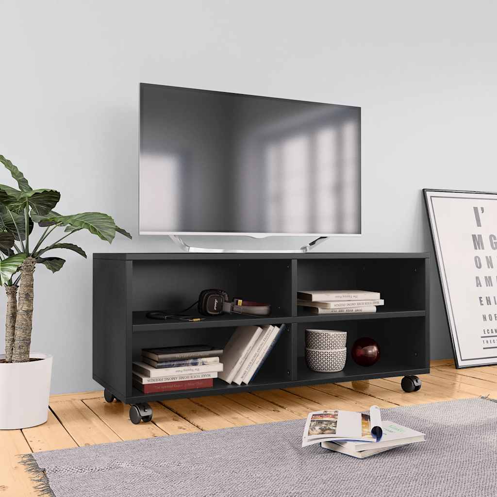 Vidaxl tv-meubel met wieltjes 90x35x35 cm bewerkt hout zwart