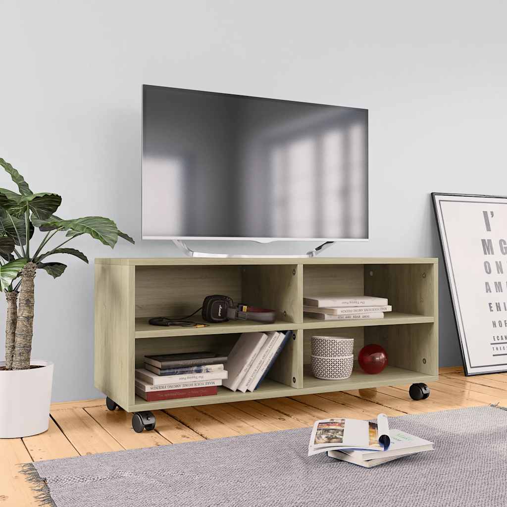 Vidaxl tv-meubel met wieltjes 90x35x35 cm bewerkt hout sonoma eiken