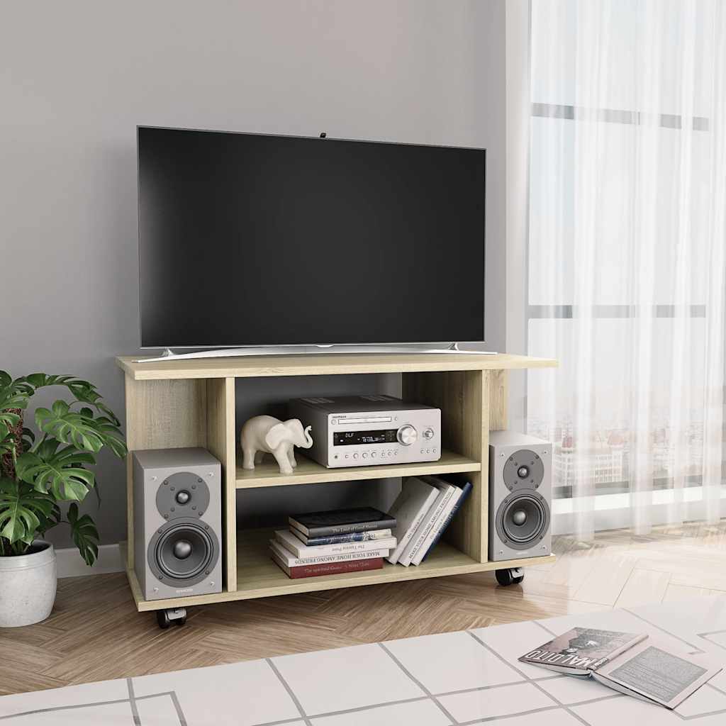 Vidaxl tv-meubel met wieltjes 80x40x45 cm bewerkt hout sonoma eiken