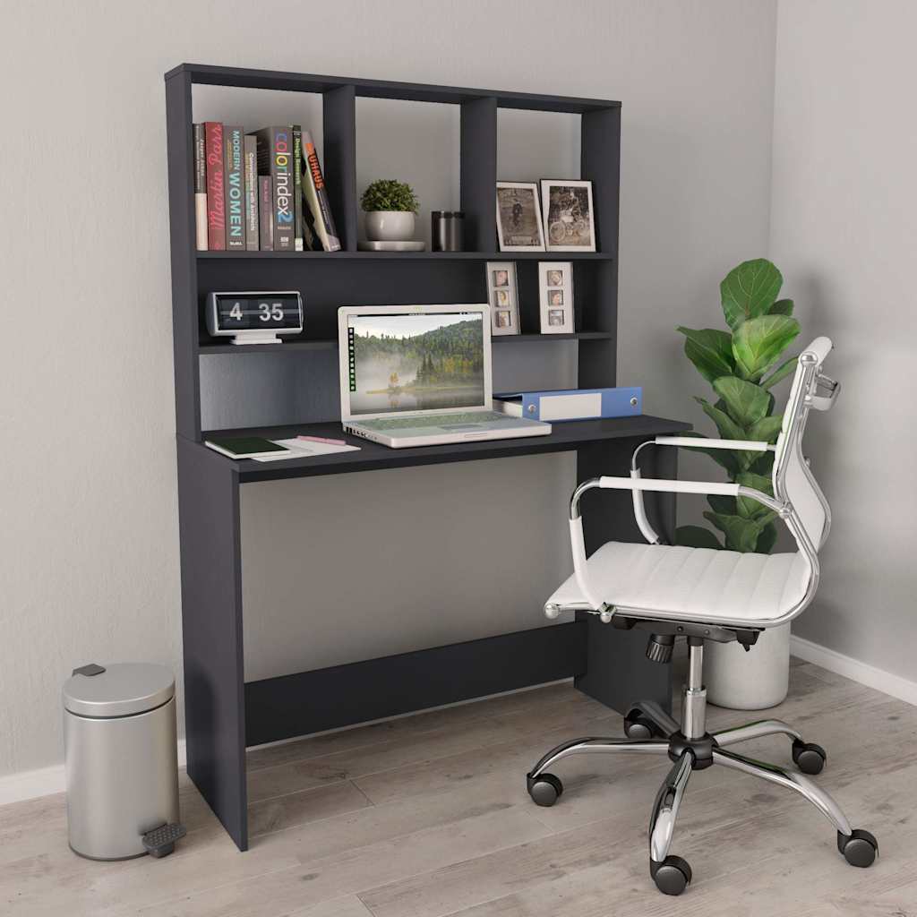 Vidaxl bureau met schappen 110x45x157 cm bewerkt hout grijs