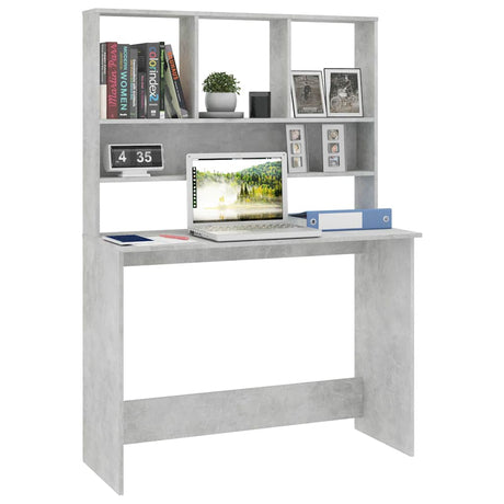 Vidaxl bureau met schappen 110x45x157 cm bewerkt hout betongrijs