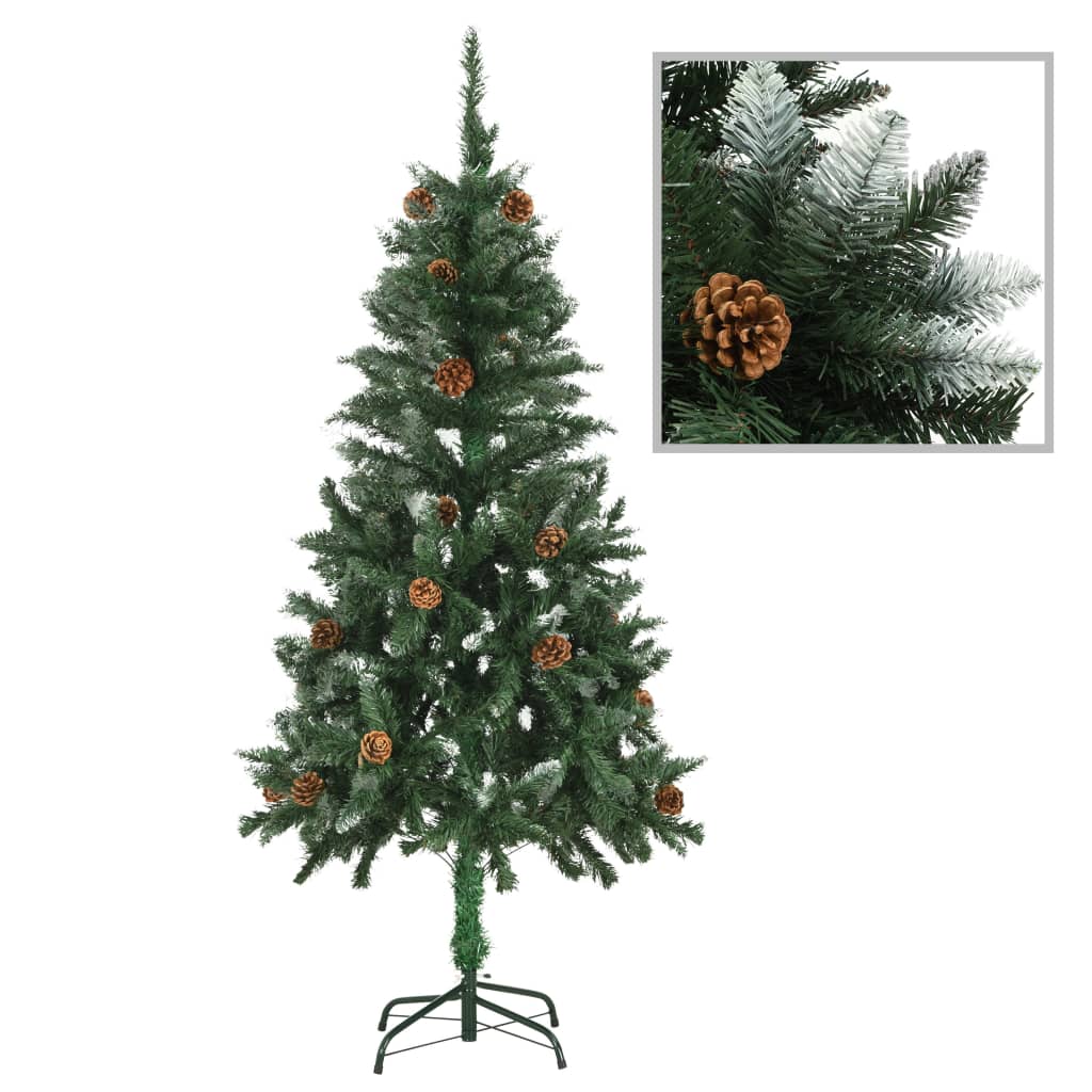 Vidaxl Kunstkerstboom med furuskjegler og hvit glitter 150 cm