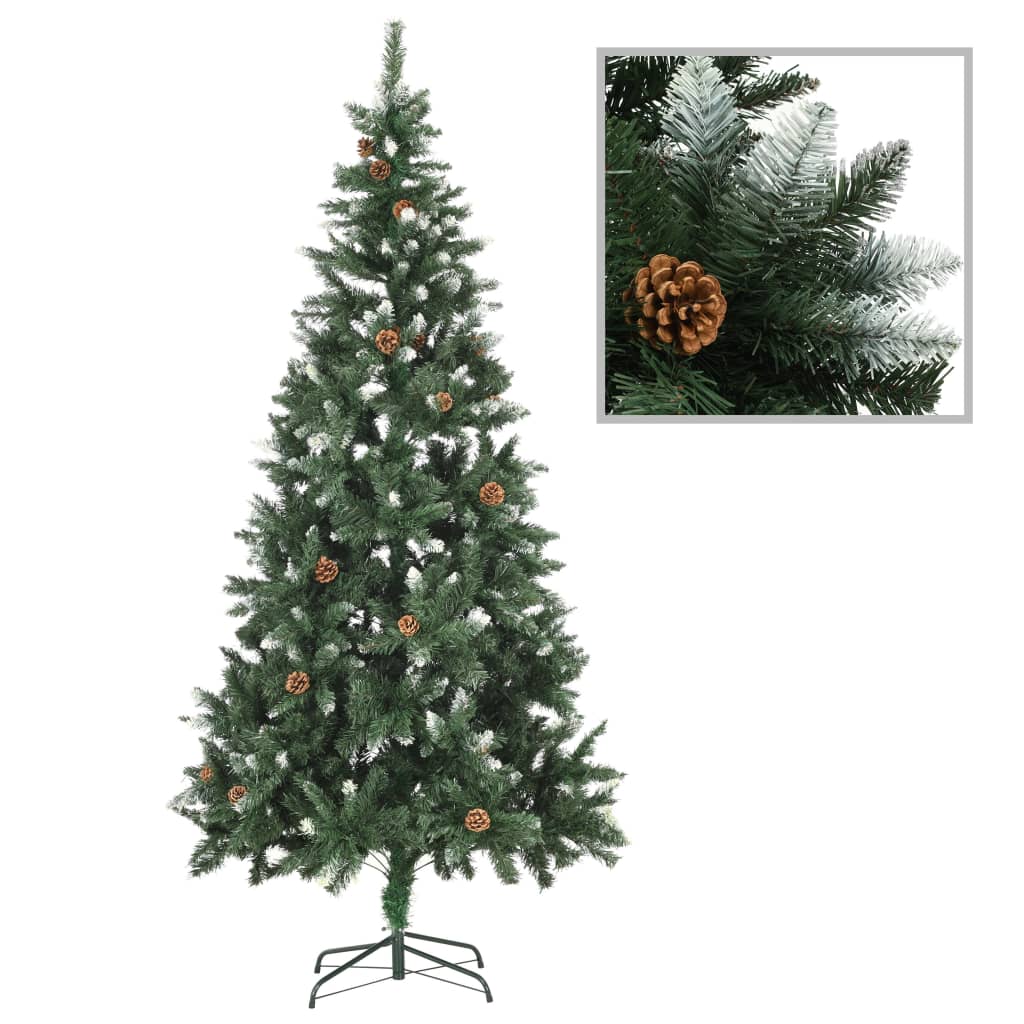 Vidaxl Kunstkerstboom z borovimi stožci in belimi bleščicami 210 cm