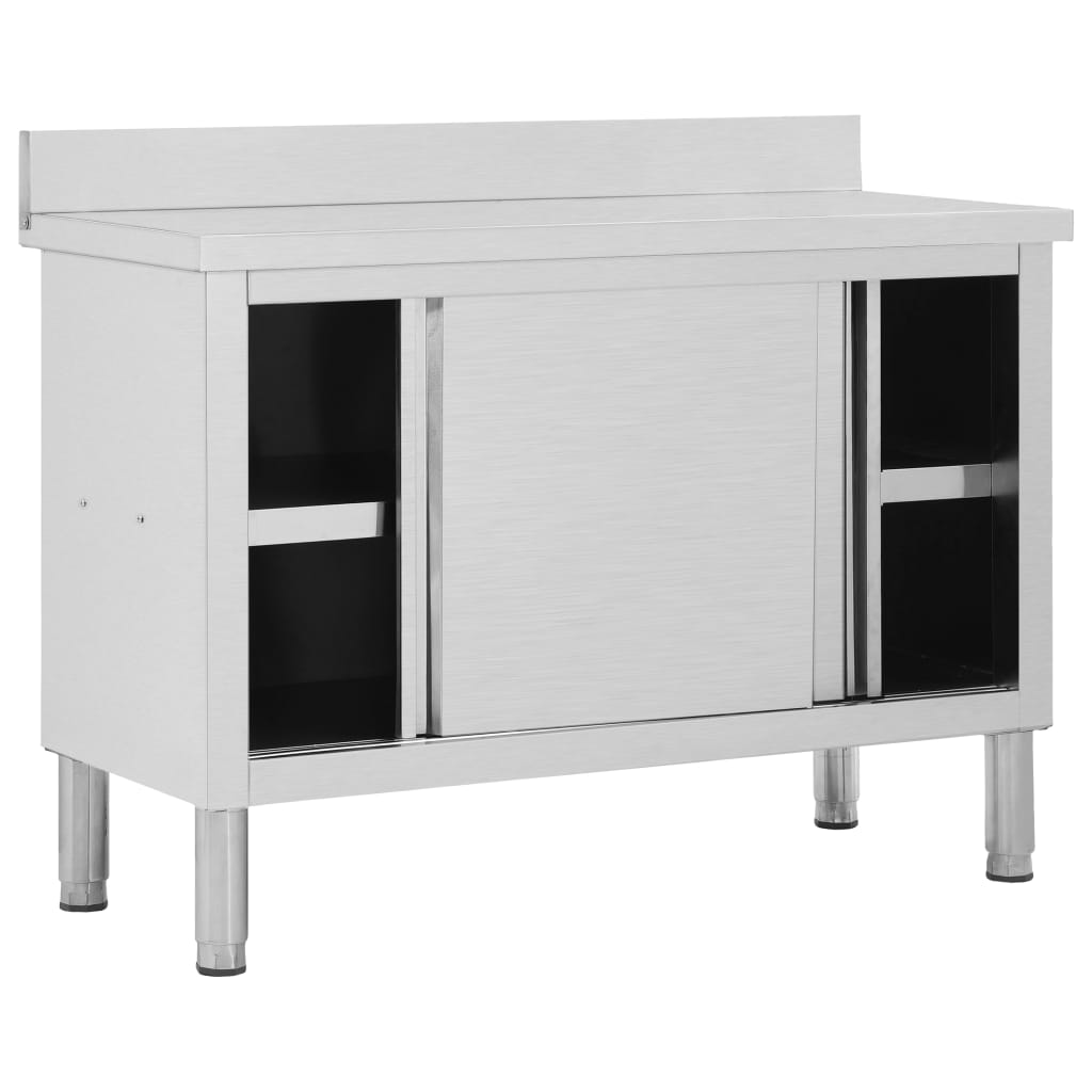 Mesa de trabajo Vidaxl con puertas correderas 120x50x (95-97) CM acero inoxidable