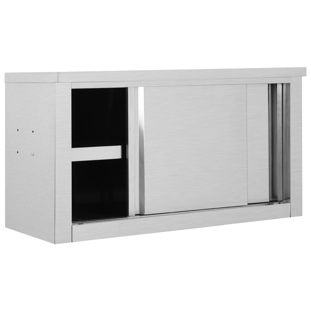 Vidaxl kitchen wall cupboard with sliding doors 90x40x50 cm stainless steel