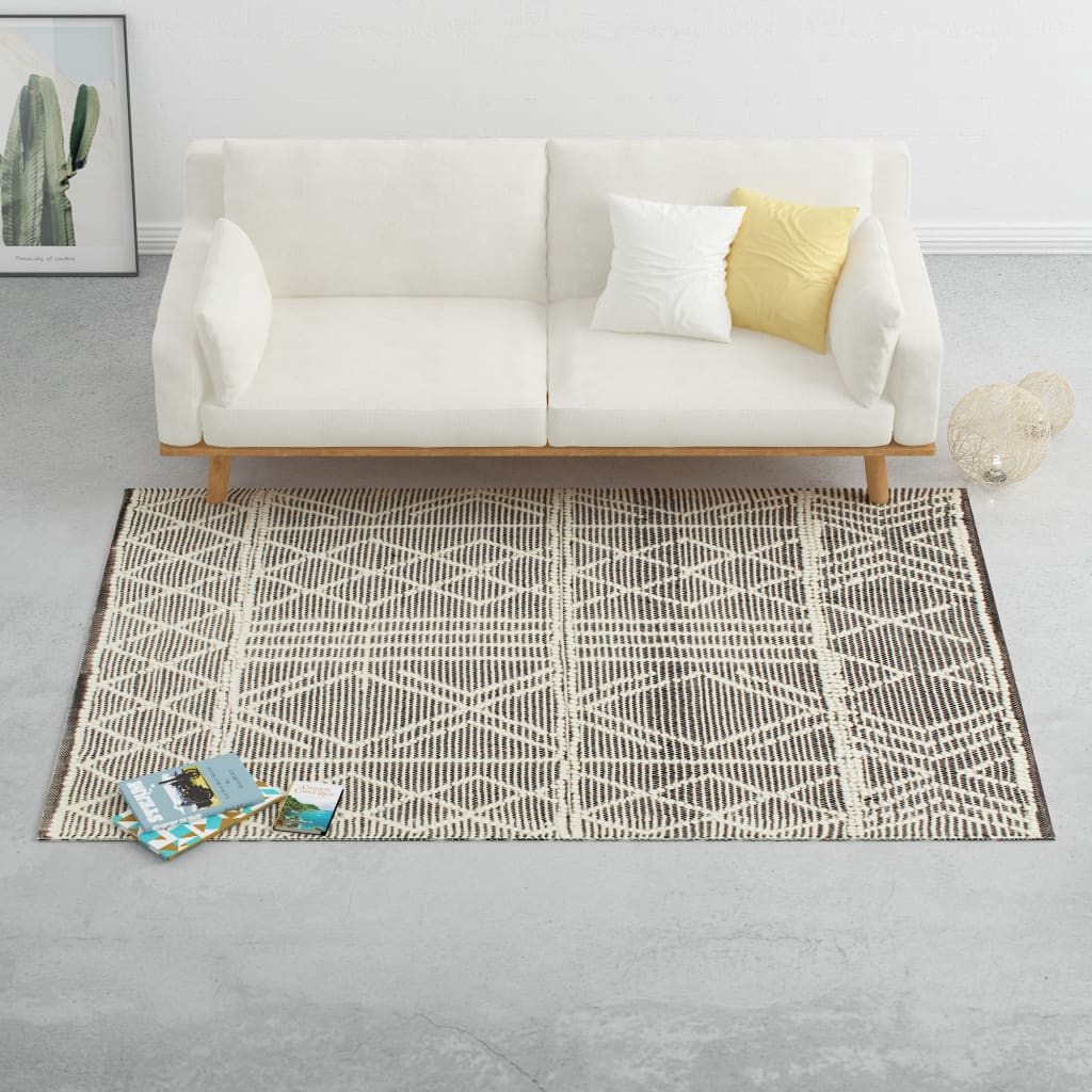 Viaxl tapis à main tissé 120x170 cm laine noire et blanc