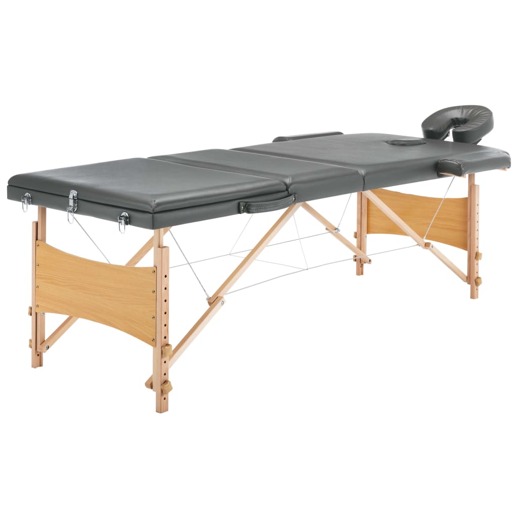 Table de massage Vidaxl avec 3 zones 186x68 cm Cadre en bois anthracite