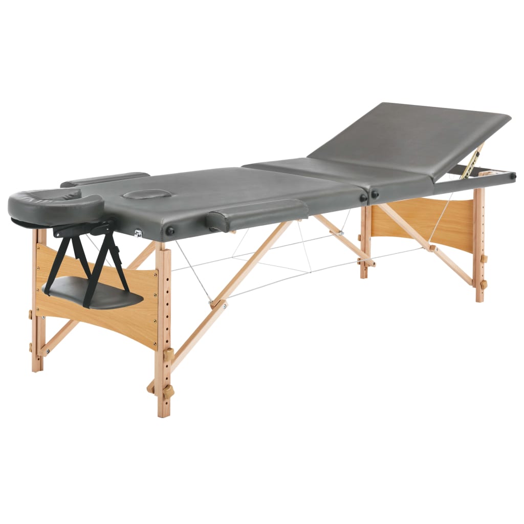 Table de massage Vidaxl avec 3 zones 186x68 cm Cadre en bois anthracite