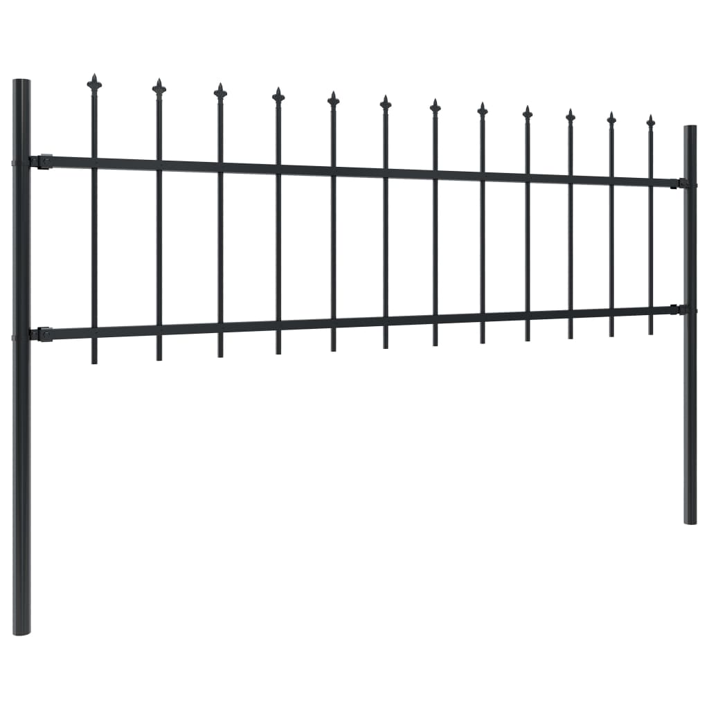 Vidaxl garden fence with spears top 10.2x0.6 m steel black