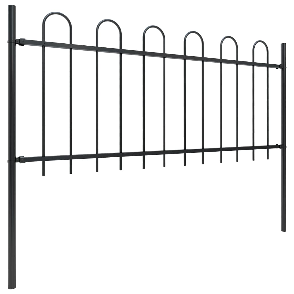 Vidaxl Garden Fence avec haut rond 13.6x0,8 m en acier noir