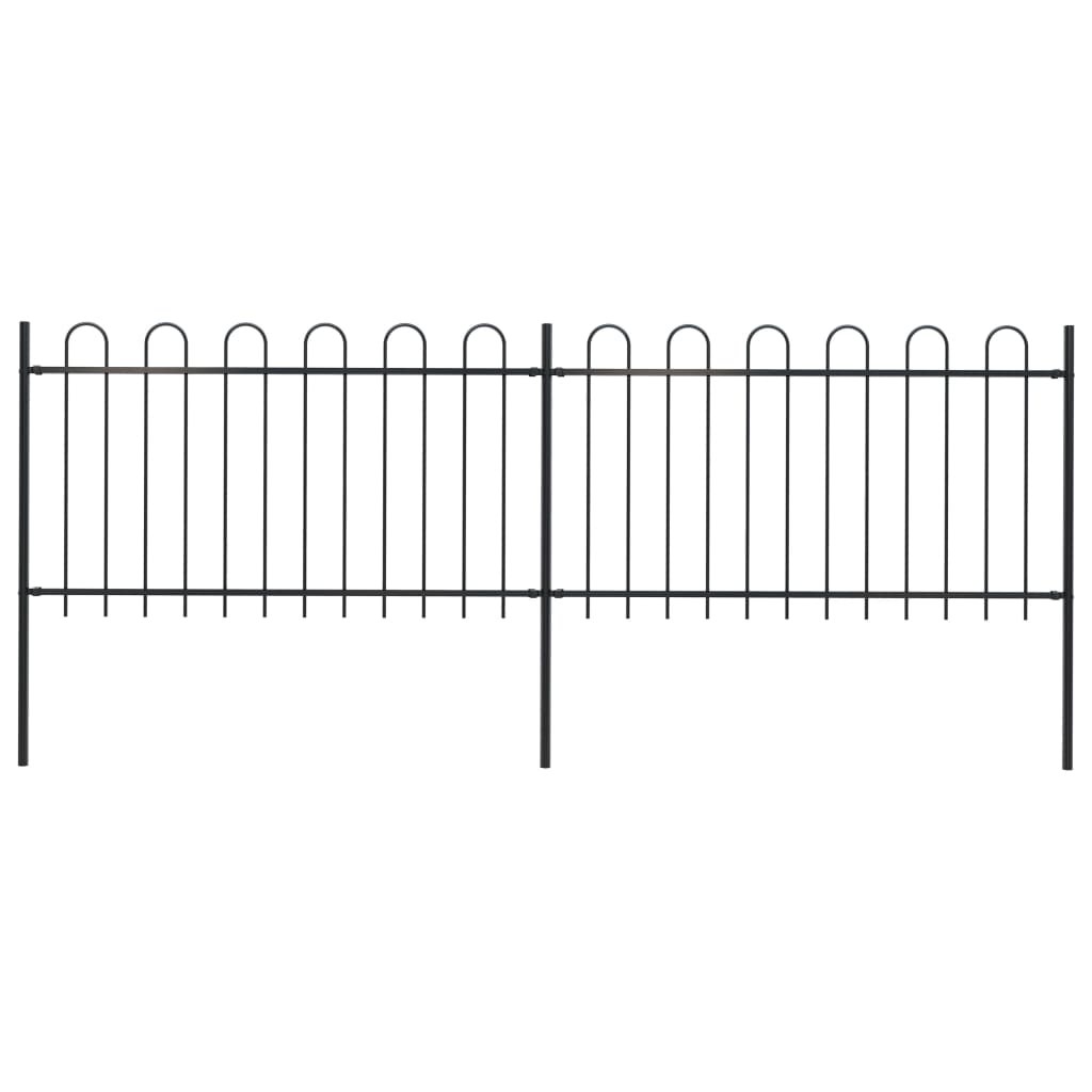 Vidaxl garden fence with round top 3.4x1 m steel black