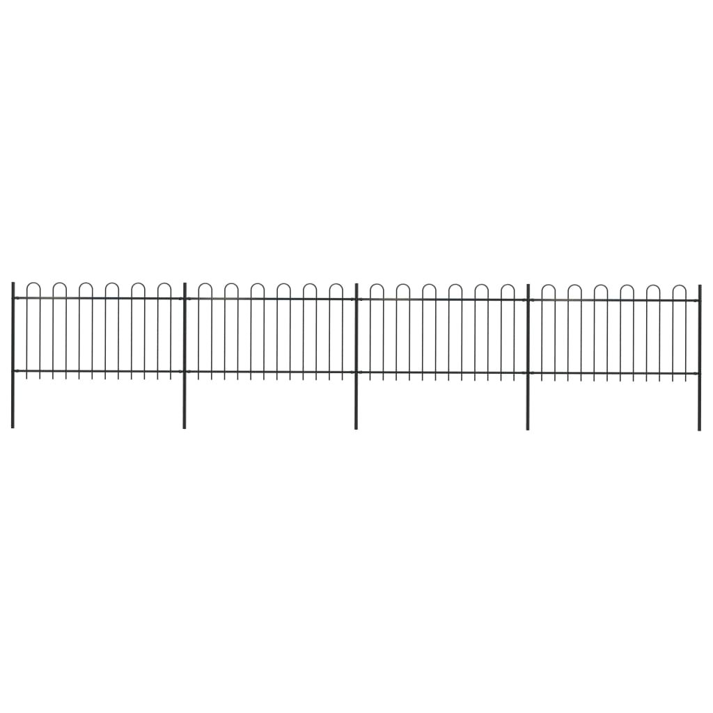 Vidaxl garden fence with round top 6.8x1 m steel black