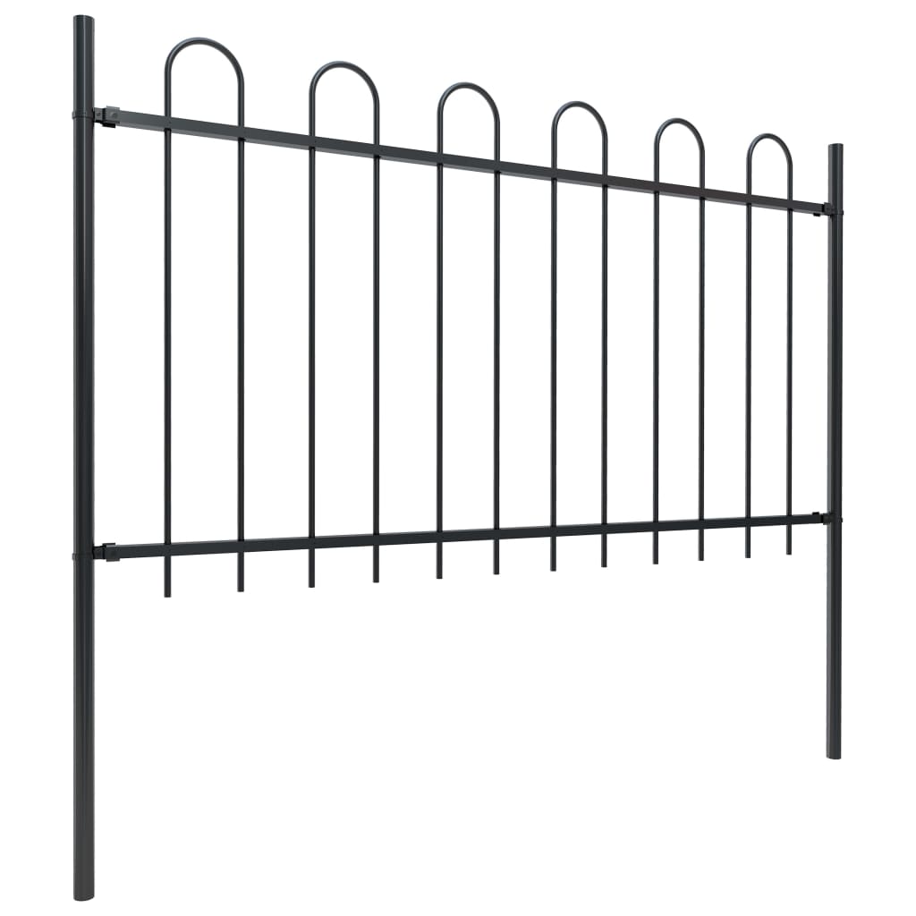 Vidaxl garden fence with round top 6.8x1 m steel black