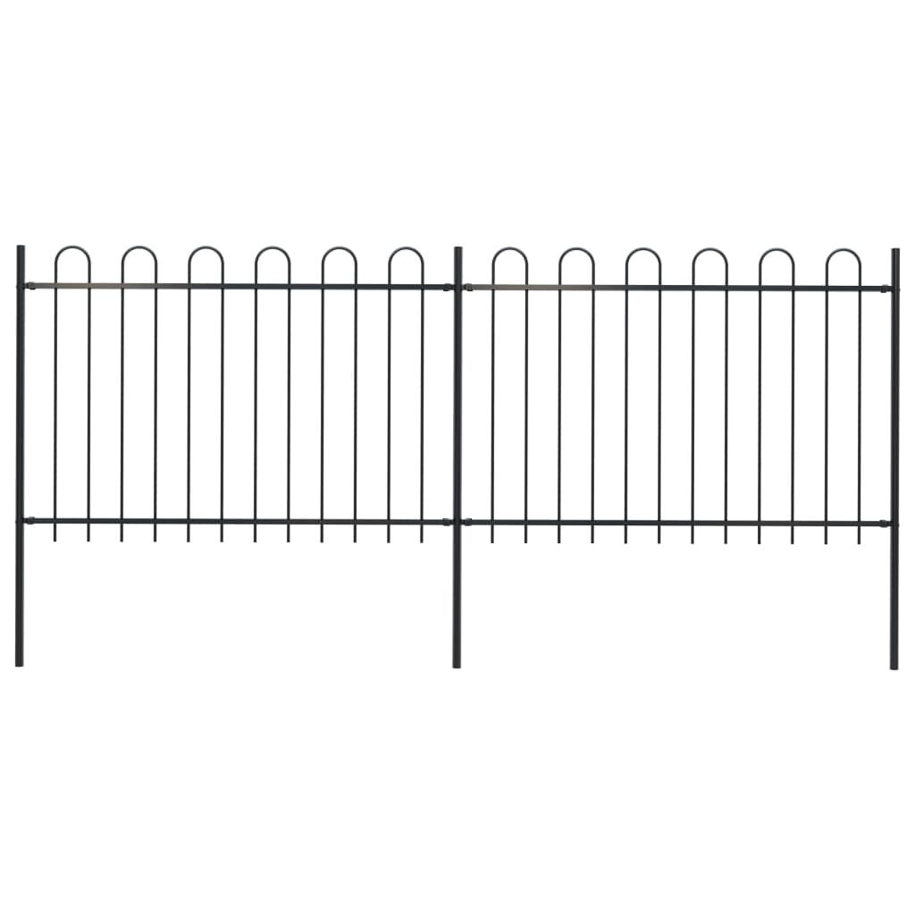 Vidaxl garden fence with round top 3.4x1.2 m steel black