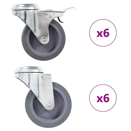 Vidaxl 12 st zwenkwielen met boutgaten 75 mm