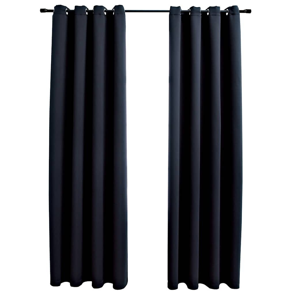 Vidaxl rideau occlusion avec anneaux en métal 2 st 140x225 cm noir