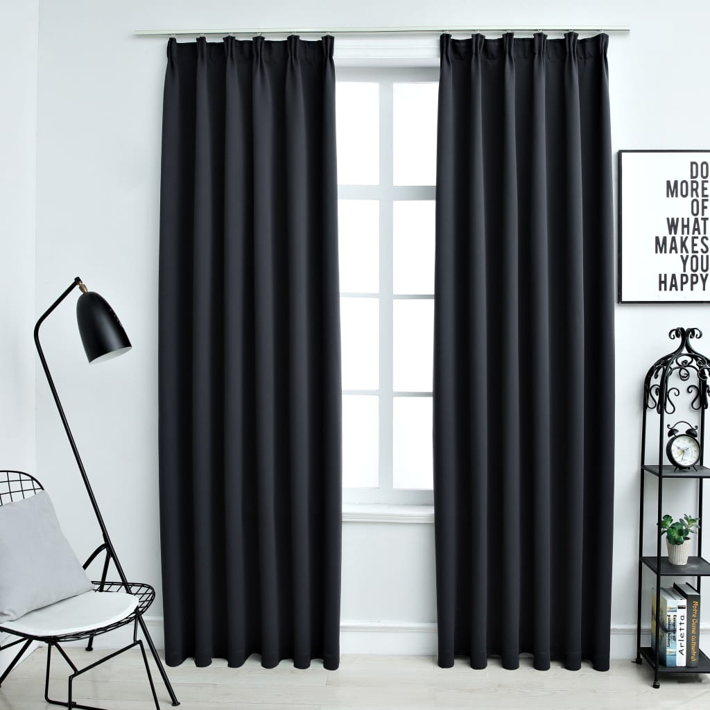 Zavese Vidaxl Blackout s kavlji 2 PCS 140x245 cm črno