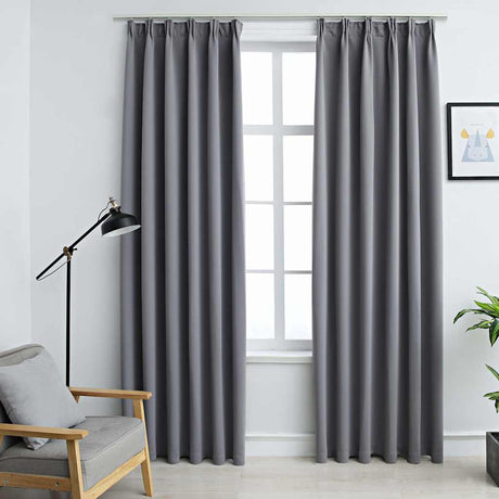 Vidaxl gordijnen verduisterend met haken 2 st 140x245 cm grijs