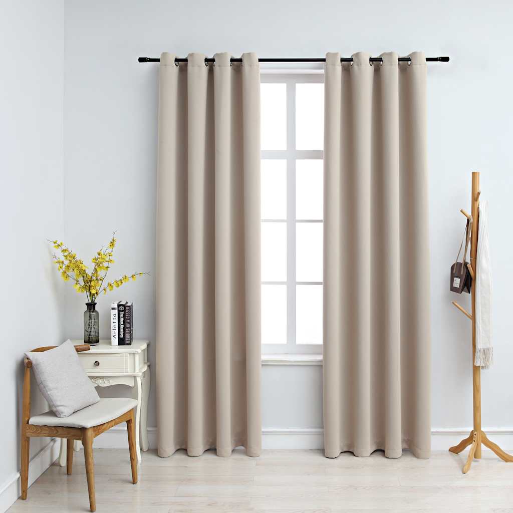 Rideau vidaxl accablant avec des anneaux métalliques 2 st 140x225 cm beige