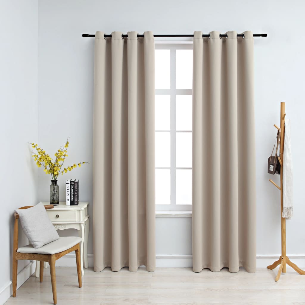 Vidaxl Curtain Damning with Metal Rings 2 St 140x245 cm Beige