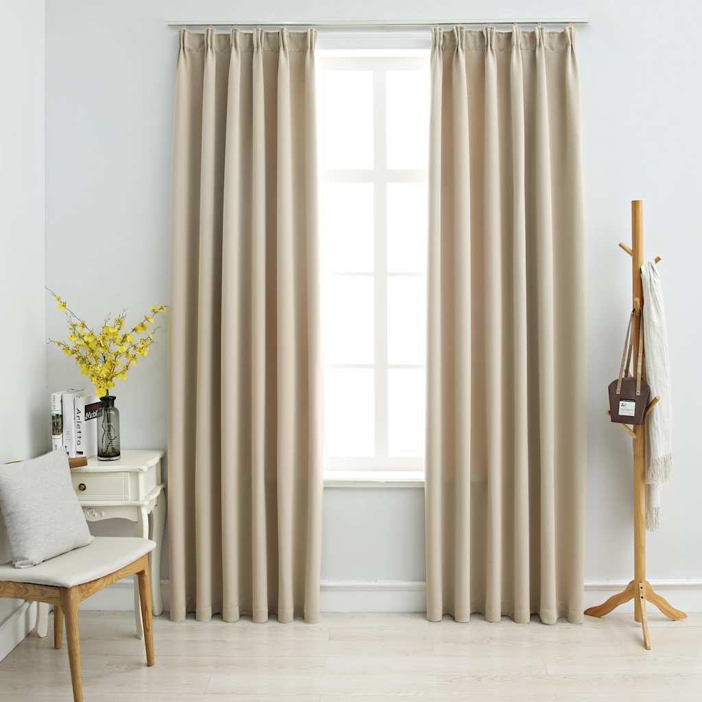 Vidaxl -gardiner mörkare med krokar 2 st 140x225 cm beige