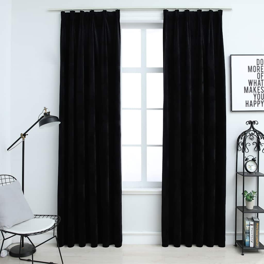 Vidaxl gardiner blackout 2 sts med kroker 140x245 cm fløyel svart