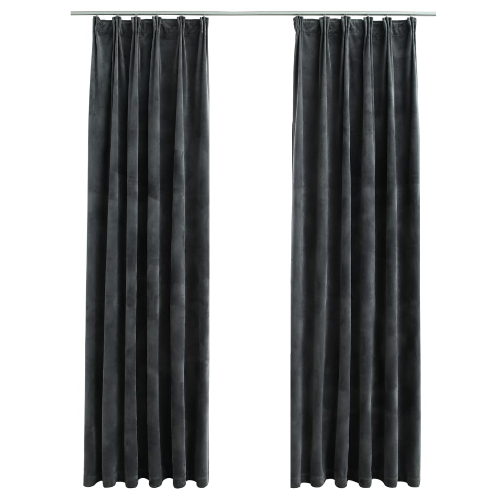 Vidaxl gardiner Blackout 2 Sts med kroker 140x175 cm fløyel Antracite