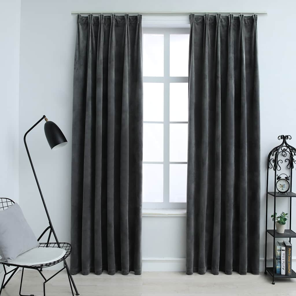 Vidaxl curthens Blackout 2 STS mat Haken 140x175 cm Velvett Anthrika