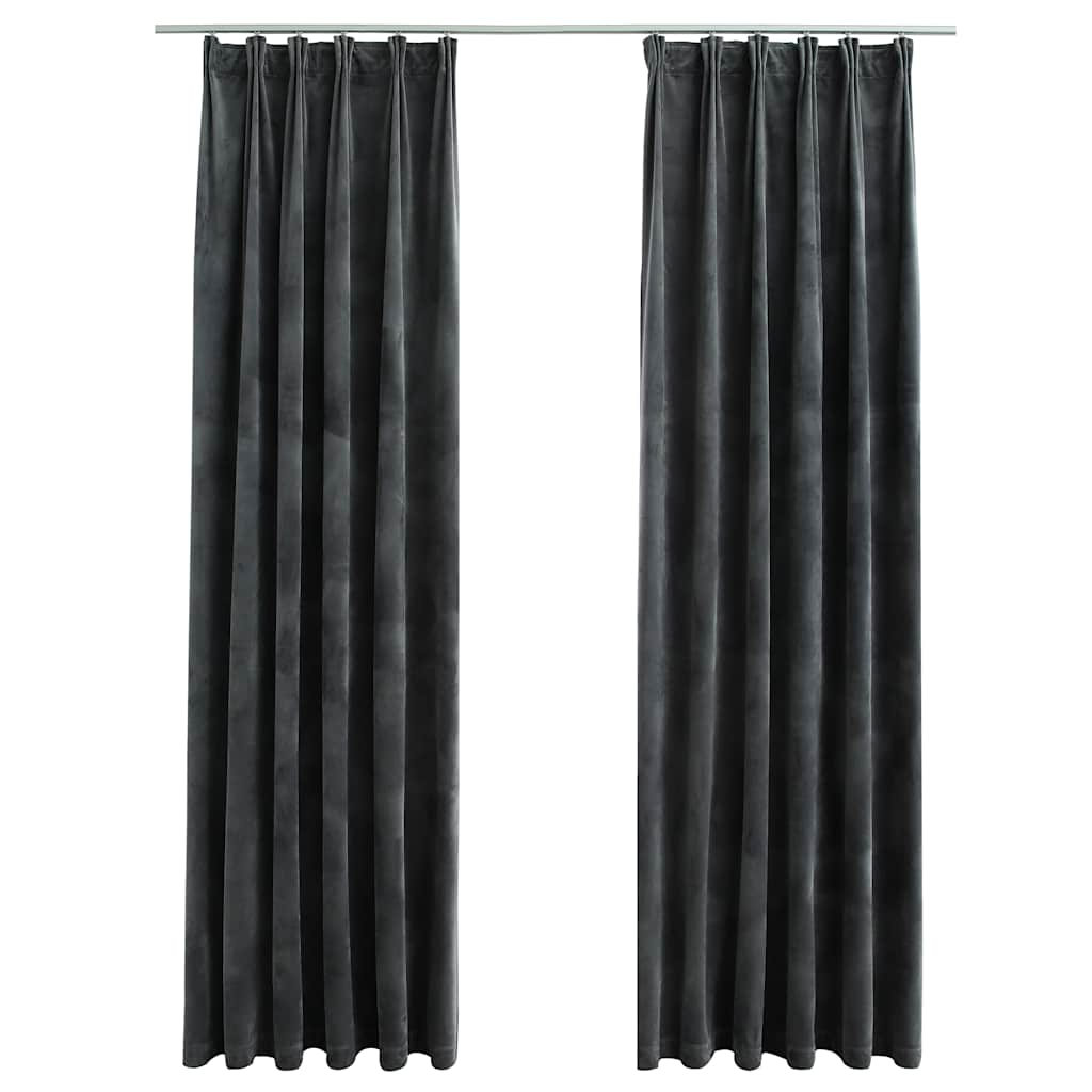 Vidaxl curtains blackout 2 sts with hooks 140x225 cm velvet anthracite