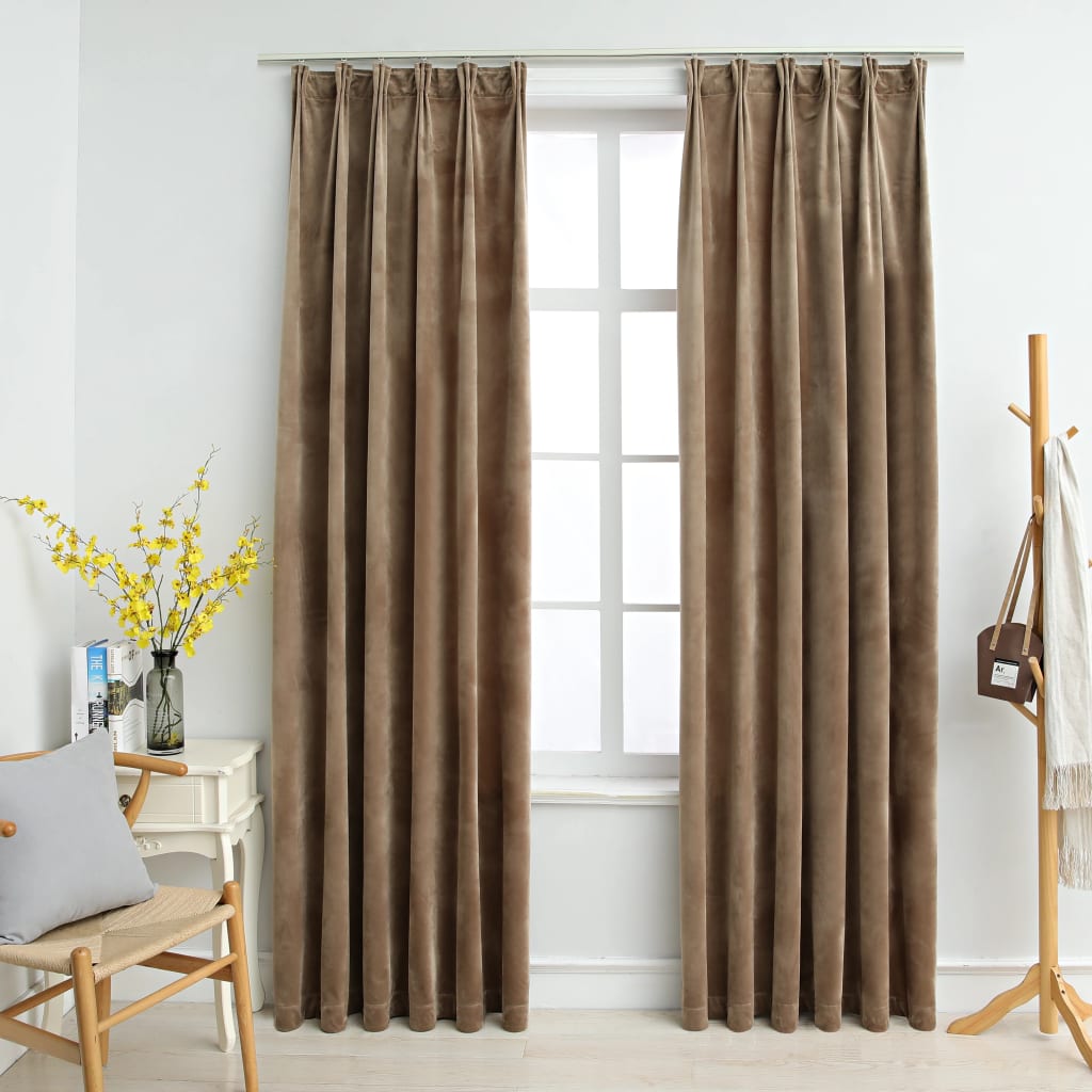 Vidaxl Curtains Blackout 2 STS med kroge 140x175 cm Velvet Beige