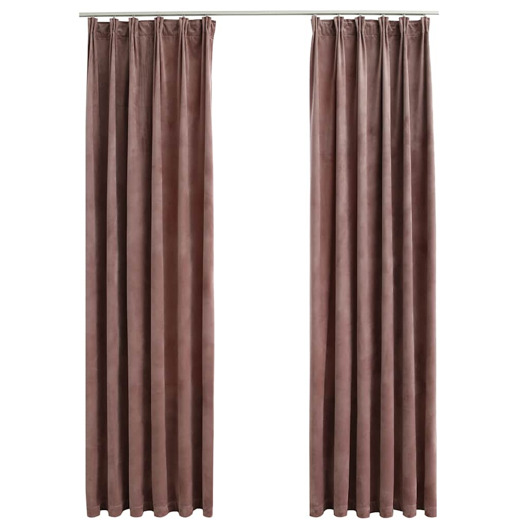 Vidaxl gardiner blackout 2 sts med kroker 140x225 cm fløyel rosa