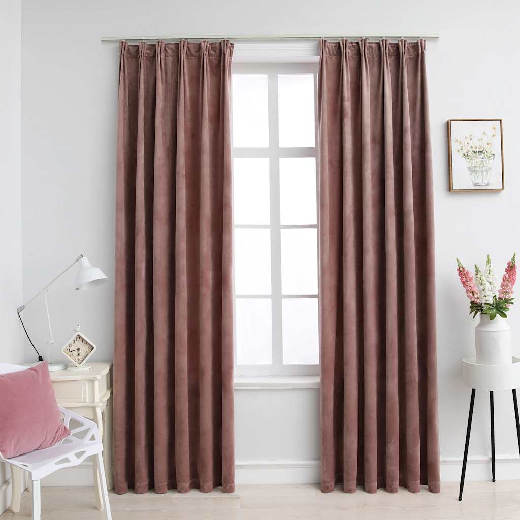 Vidaxl gardiner blackout 2 sts med kroker 140x225 cm fløyel rosa