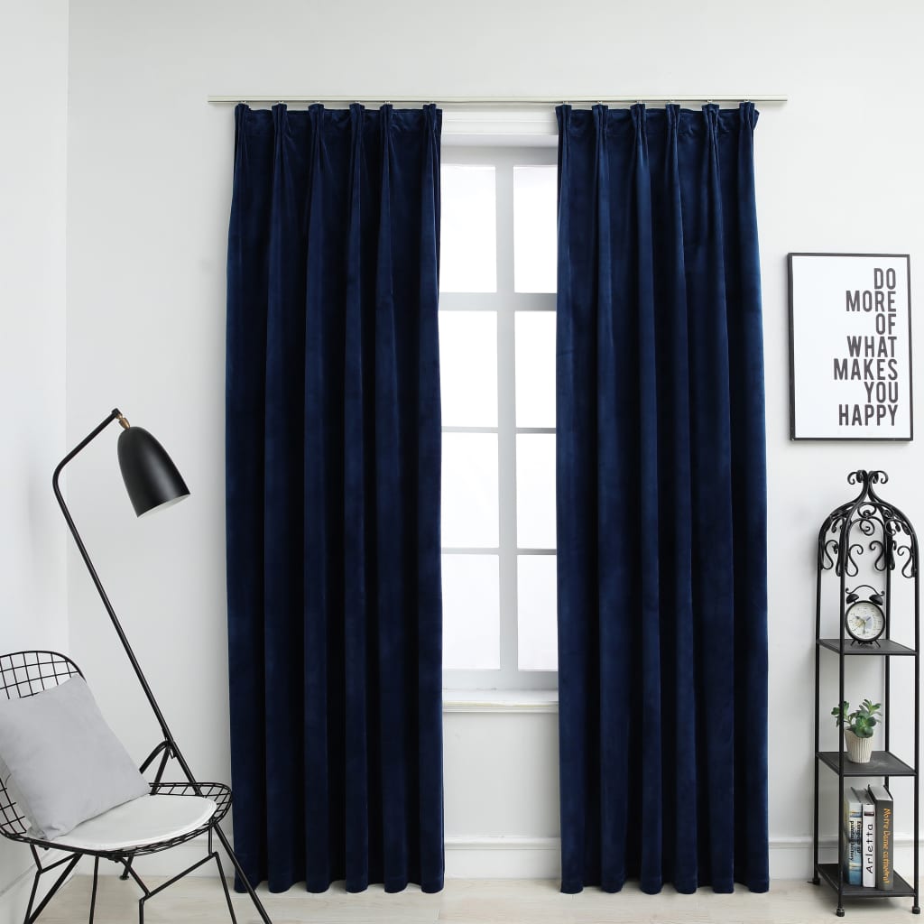 Vidaxl curtains blackout 2 sts with hooks 140x175 cm velvet blue