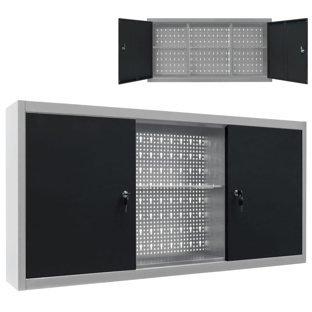 Vidaxl tool cabinet for the wall metal gray and black