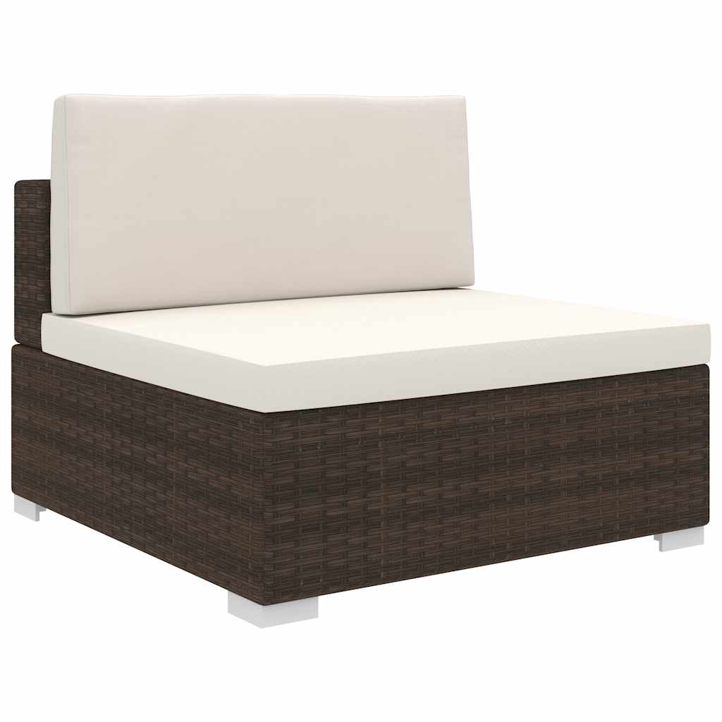 Vidaxl middenbank 1 st met kussens poly rattan bruin