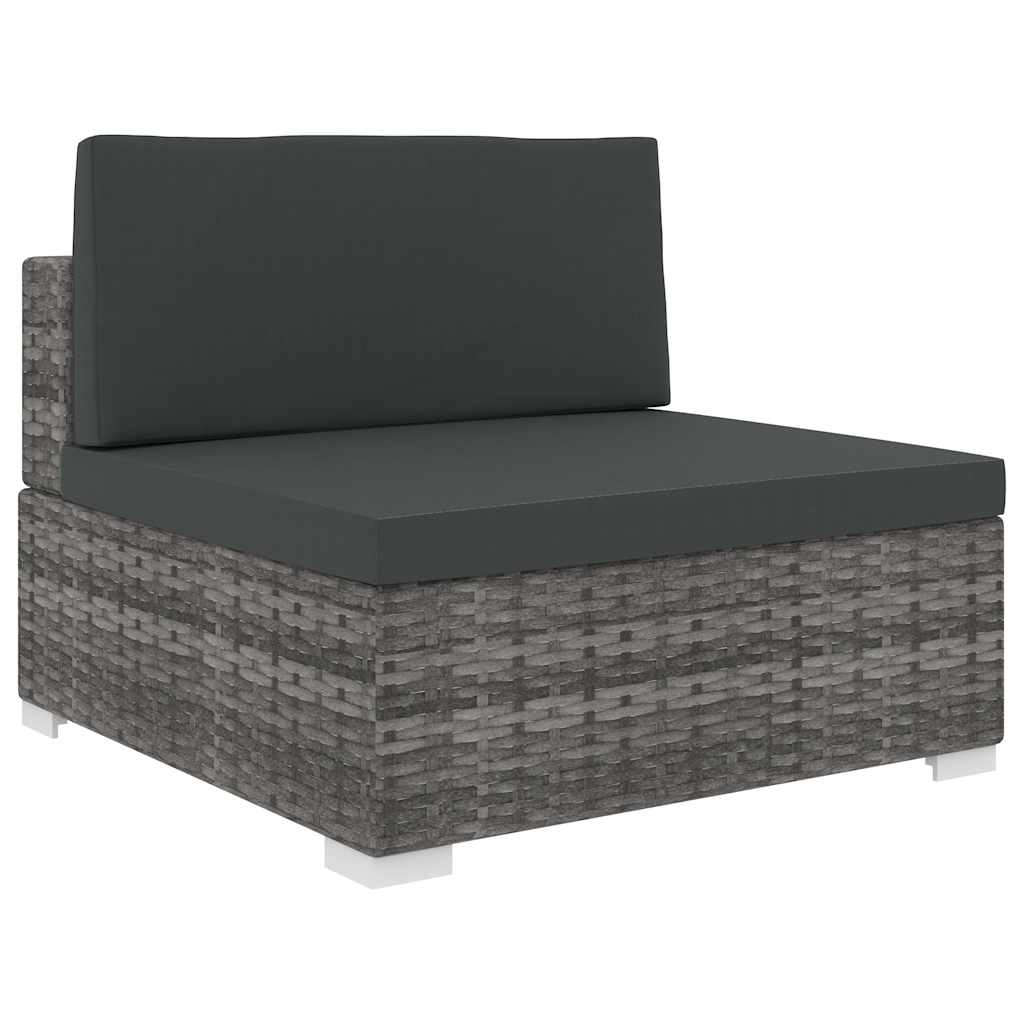 Vidaxl middenbank 1 st met kussens poly rattan grijs
