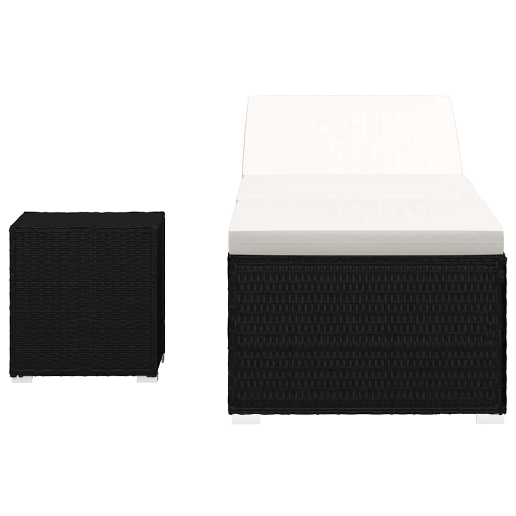 Vidaxl ligbed met kussen en theetafel poly rattan crèmewit