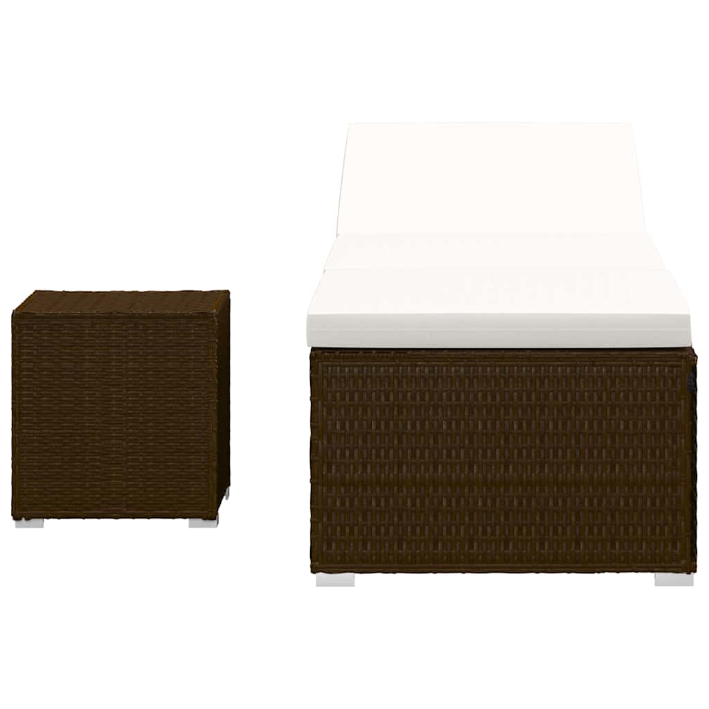 Vidaxl ligbed met kussen en theetafel poly rattan bruin