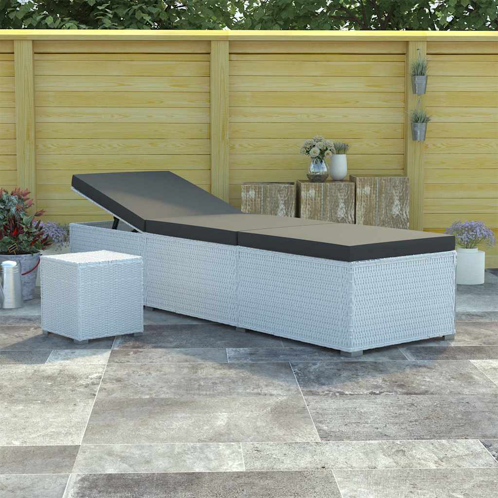 Vidaxl ligbed met kussen en theetafel poly rattan wit