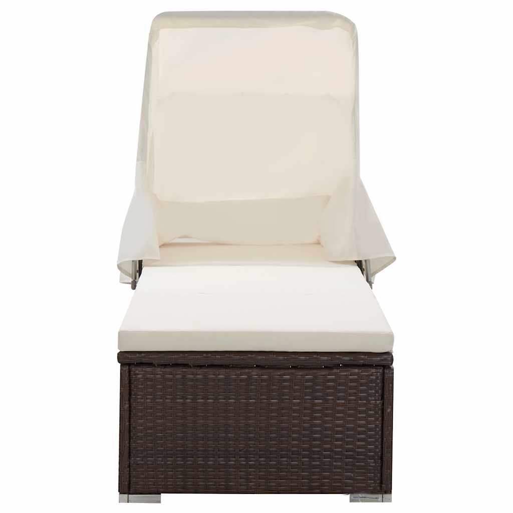 Vidaxl ligbed met luifel en kussen poly rattan bruin